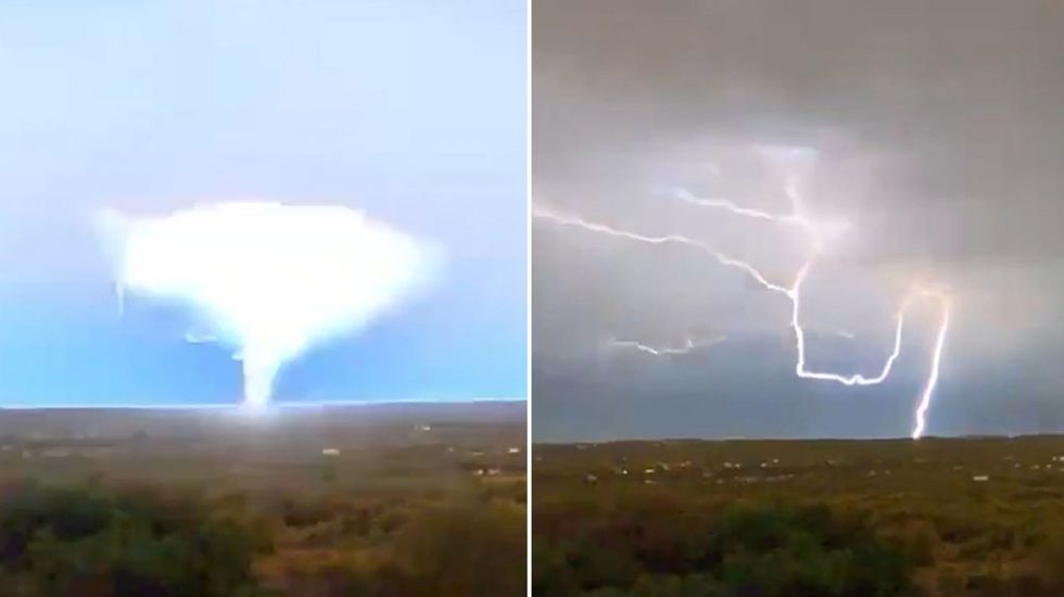 Lightning strikes as storm hits Texas