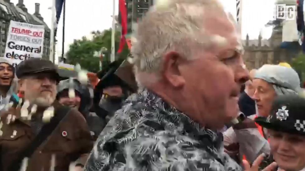 Trump supporter is milkshaked by aggressive crowd during Parliament Square protest