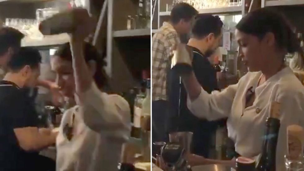AOC returns to old job behind bar as she campaigns for a minimum wage raise