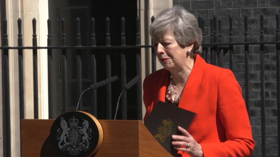 Theresa May tears up during resignation speech 