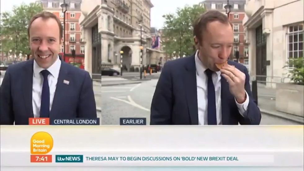 Health secretary Matt Hancock caught eating a waffle on Good Morning Britain