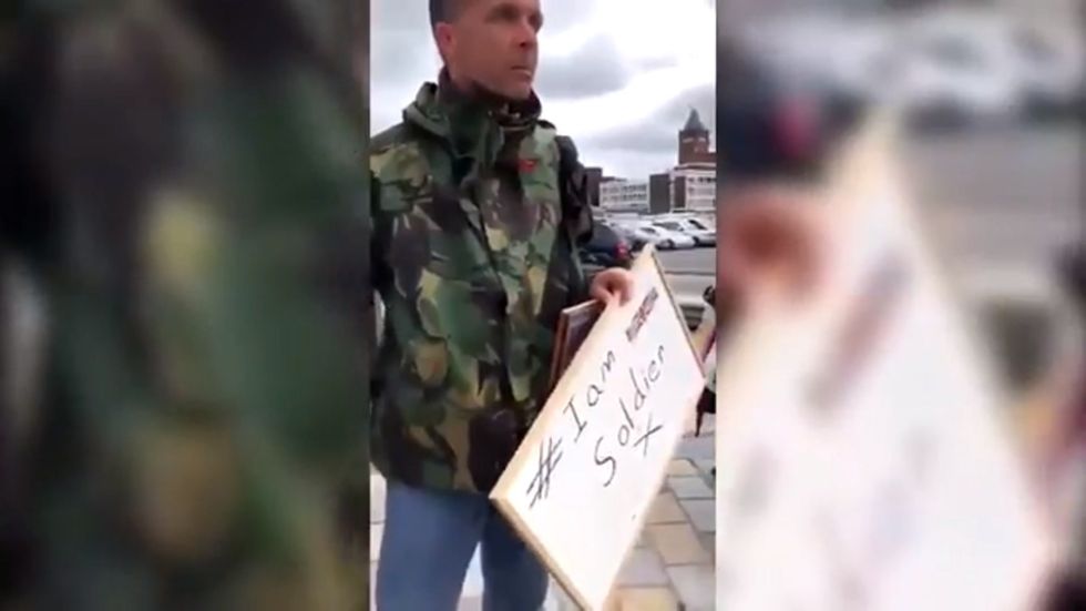 Tommy Robinson supporter threatens to knock a teenager's teeth out for holding a milkshake at a rally
