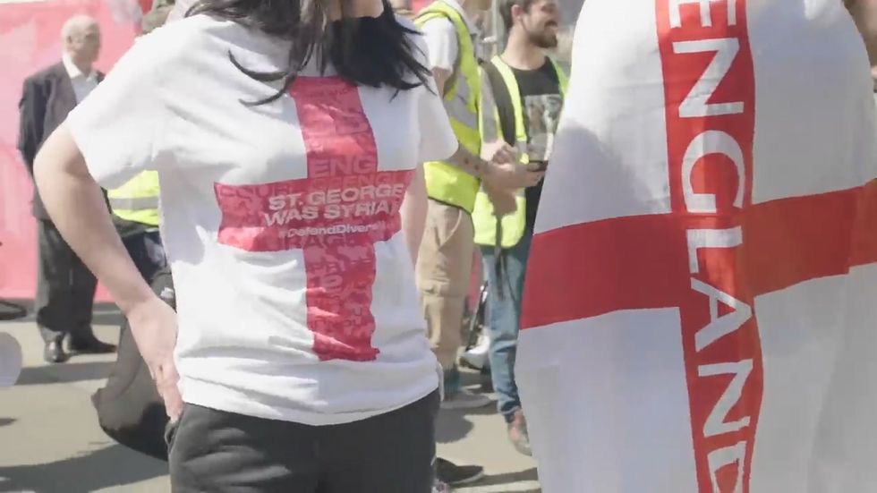 Far right protesters tricked into wearing 'St George was Syrian' t-shirt