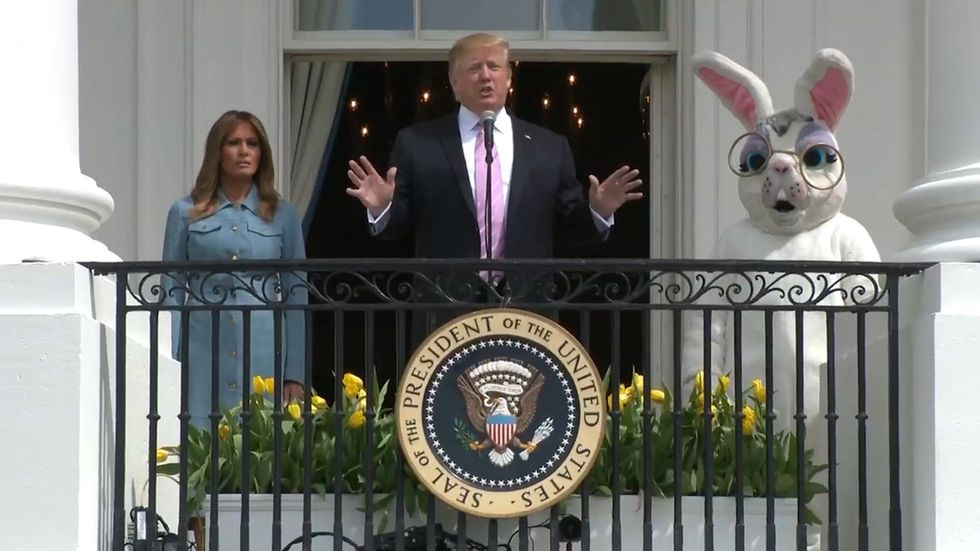 President Trump speaks at White House Easter Egg Roll with Easter Bunny