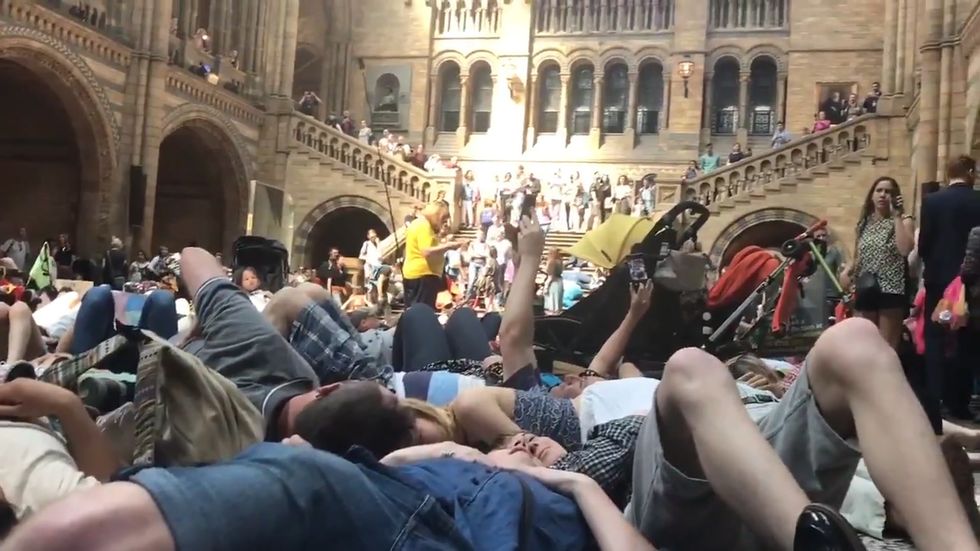 Extinction Rebellion protesters perform 'die-in' at Natural History Museum