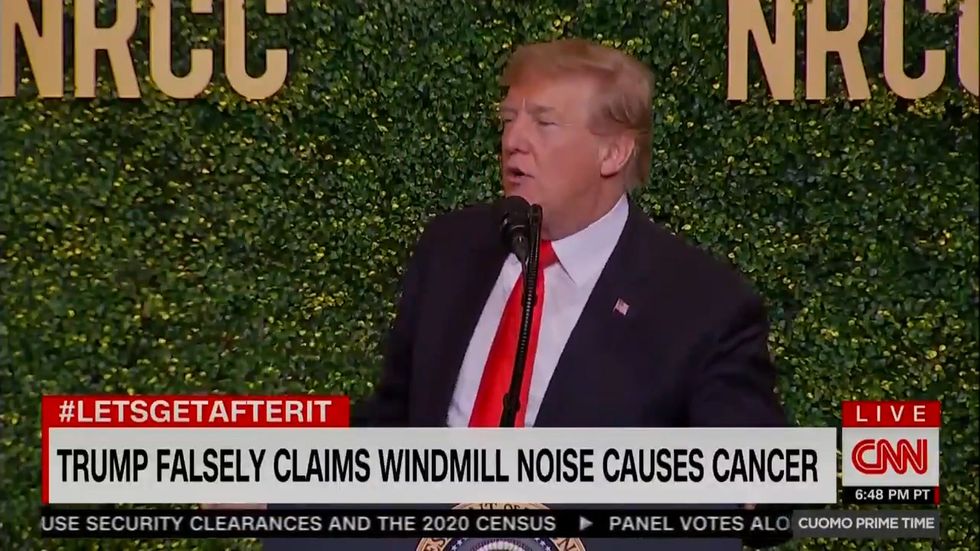 Donald Trump claiming that the noise from windmill causes cancer