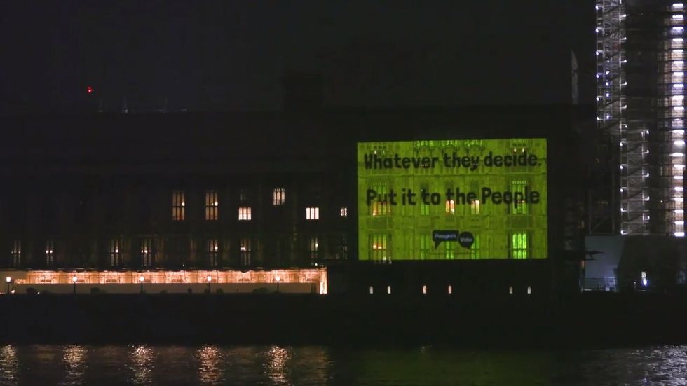 People's Vote projects 'Put it to the people' onto Parliament