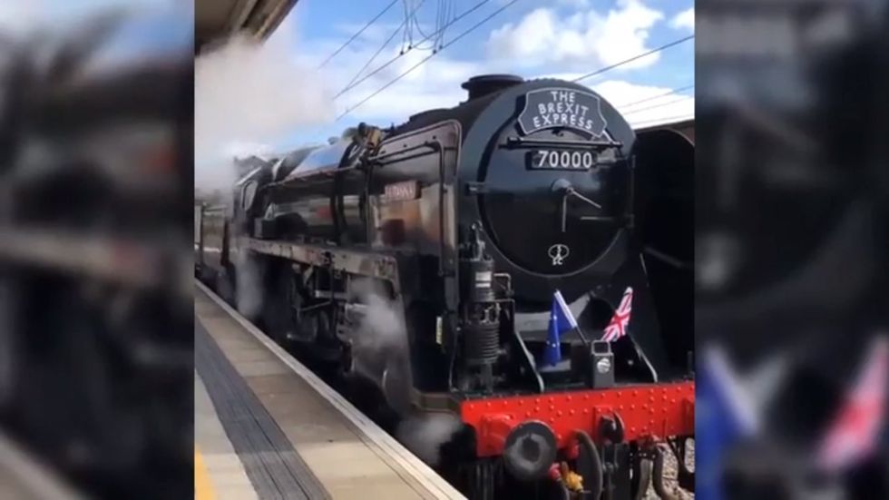 Brexit Express train departs from station