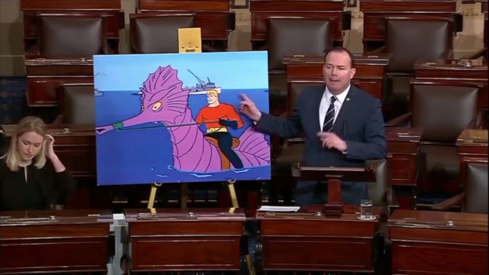Republican senator Mike Lee uses comical images in senate speech against Green New Deal