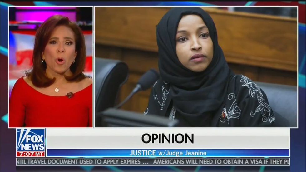 Fox host Jeanine Pirro says that Ilhan Omar's hijab may mean that she's against the Constitution