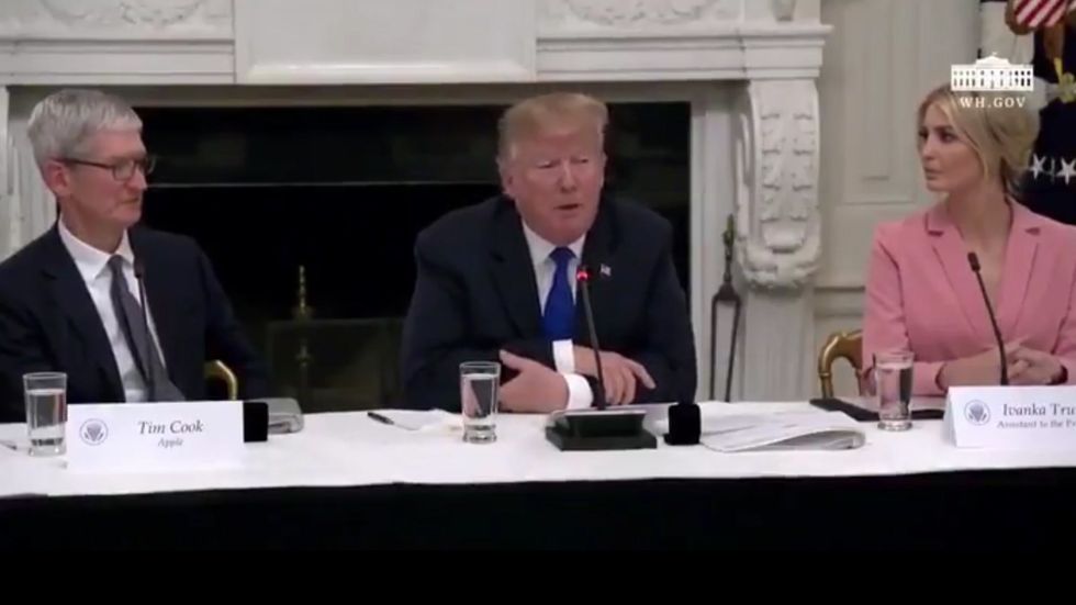 Moment President Trump calls Tim Cook 'Tim Apple'