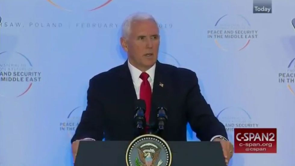 Pence was visibly shocked during speech when he appears to pause for applause at Poland conference 