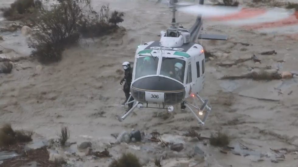 California fire department rescues stranded man during severe flooding