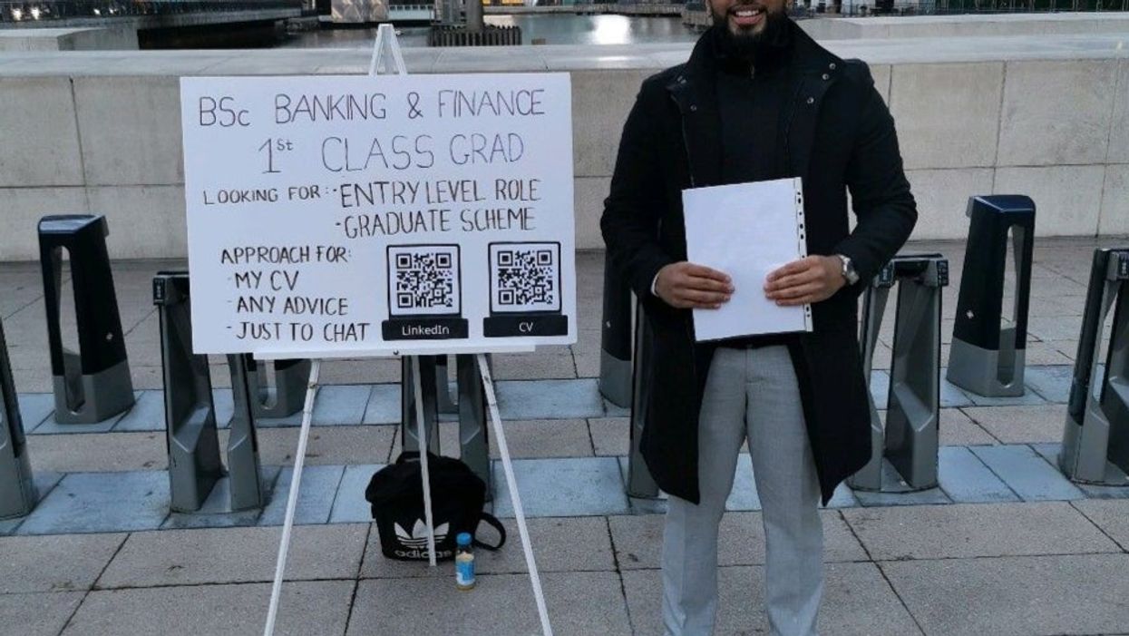 Man’s sign in Canary Wharf bags him a job within a week