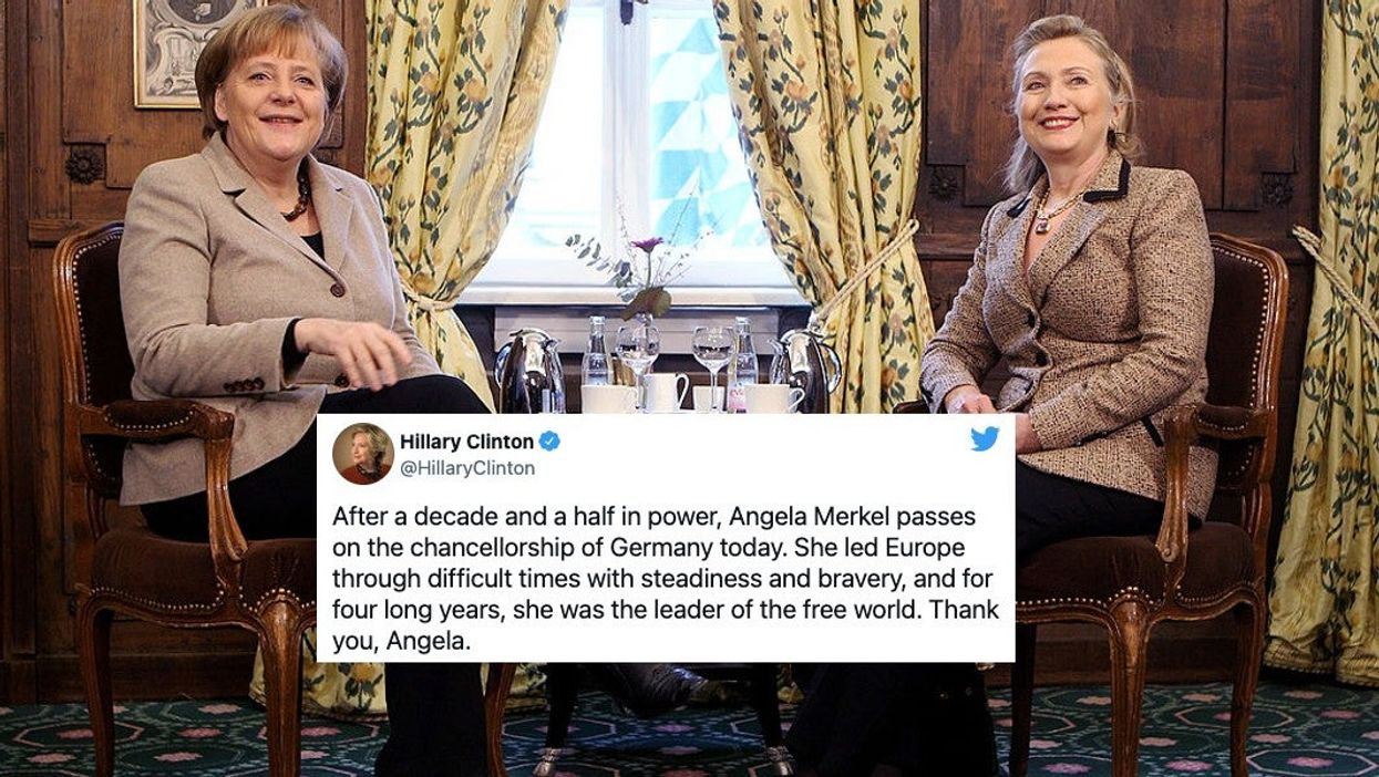 Hillary Clinton appears to mock Donald Trump in her tribute to Angela Merkel