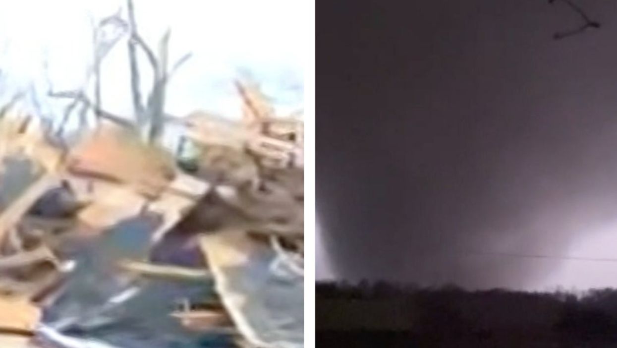 Terrifying video shows gigantic tornado being illuminated by lightning as it hurtles towards town