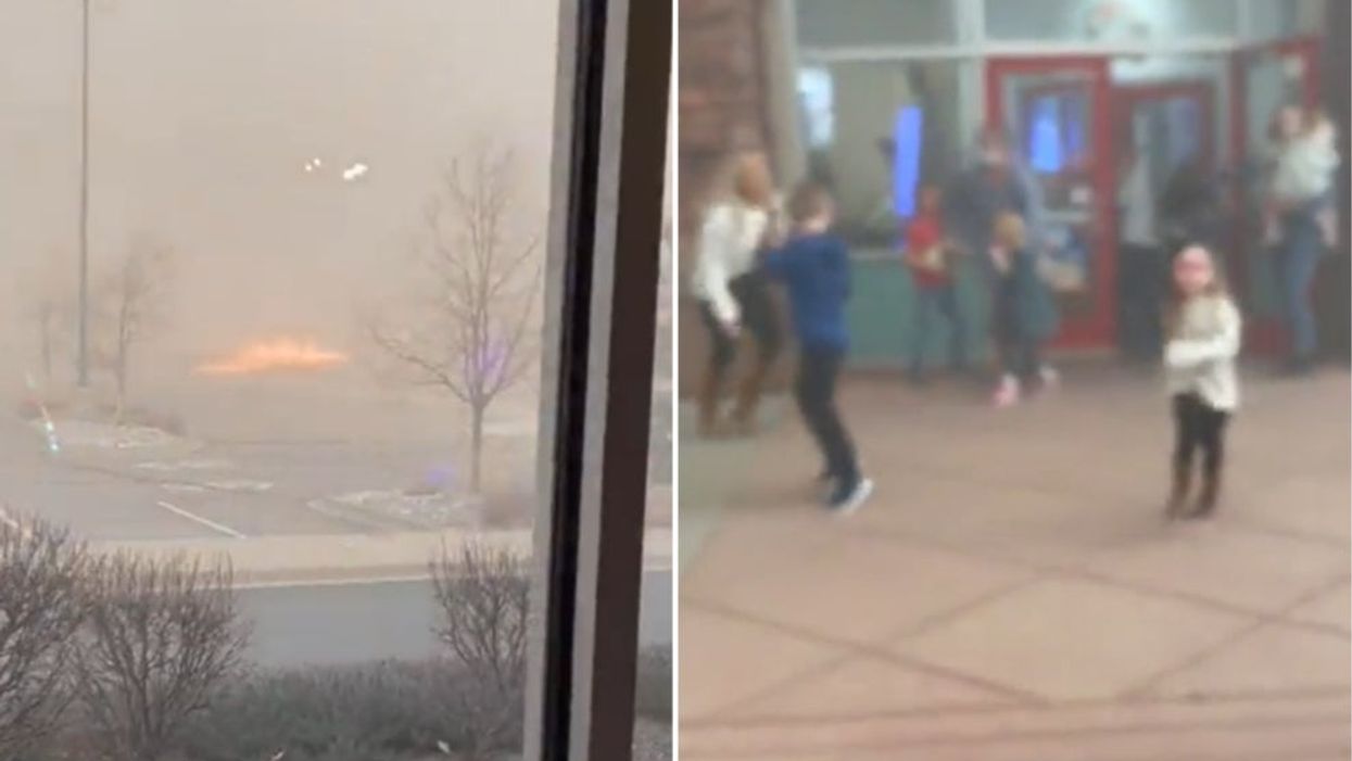 Video of families fleeing a Chuck E. Cheese because of wildfire compared to a disaster movie