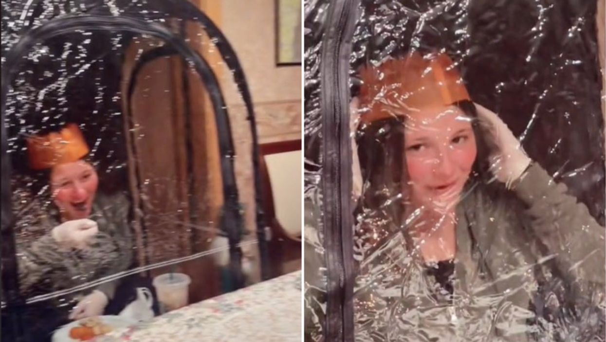 Video of woman with Covid wearing a plastic bubble to Christmas dinner divides TikTok