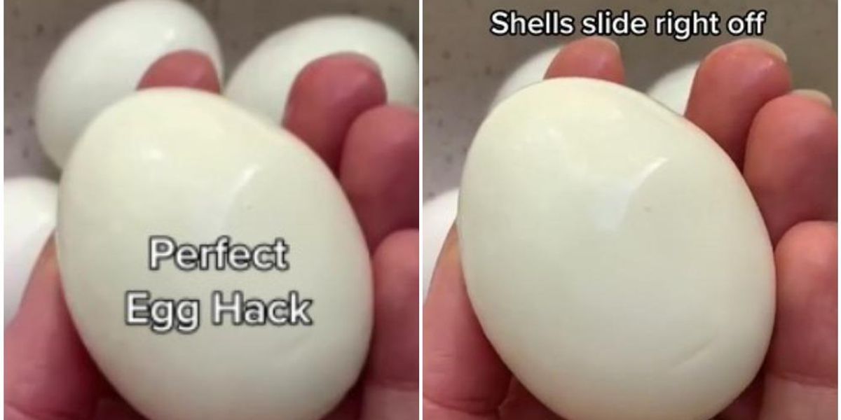 Hard boiled egg hack shows how to remove shell without even putting ...
