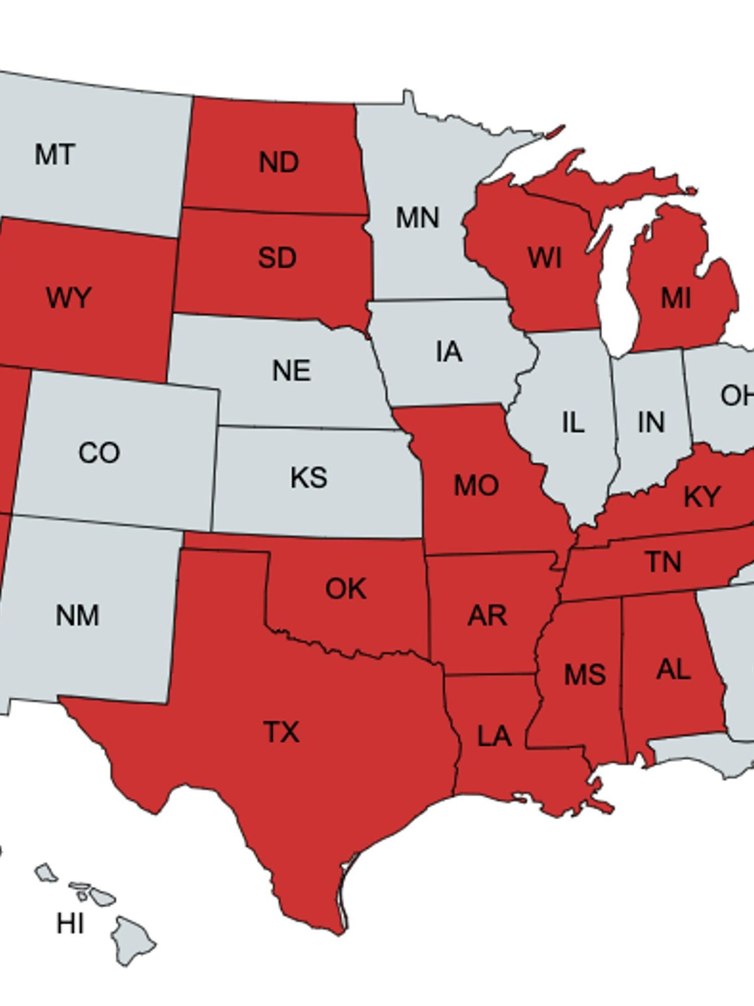 The US states that will be most affected by the overturn of Roe v. Wade