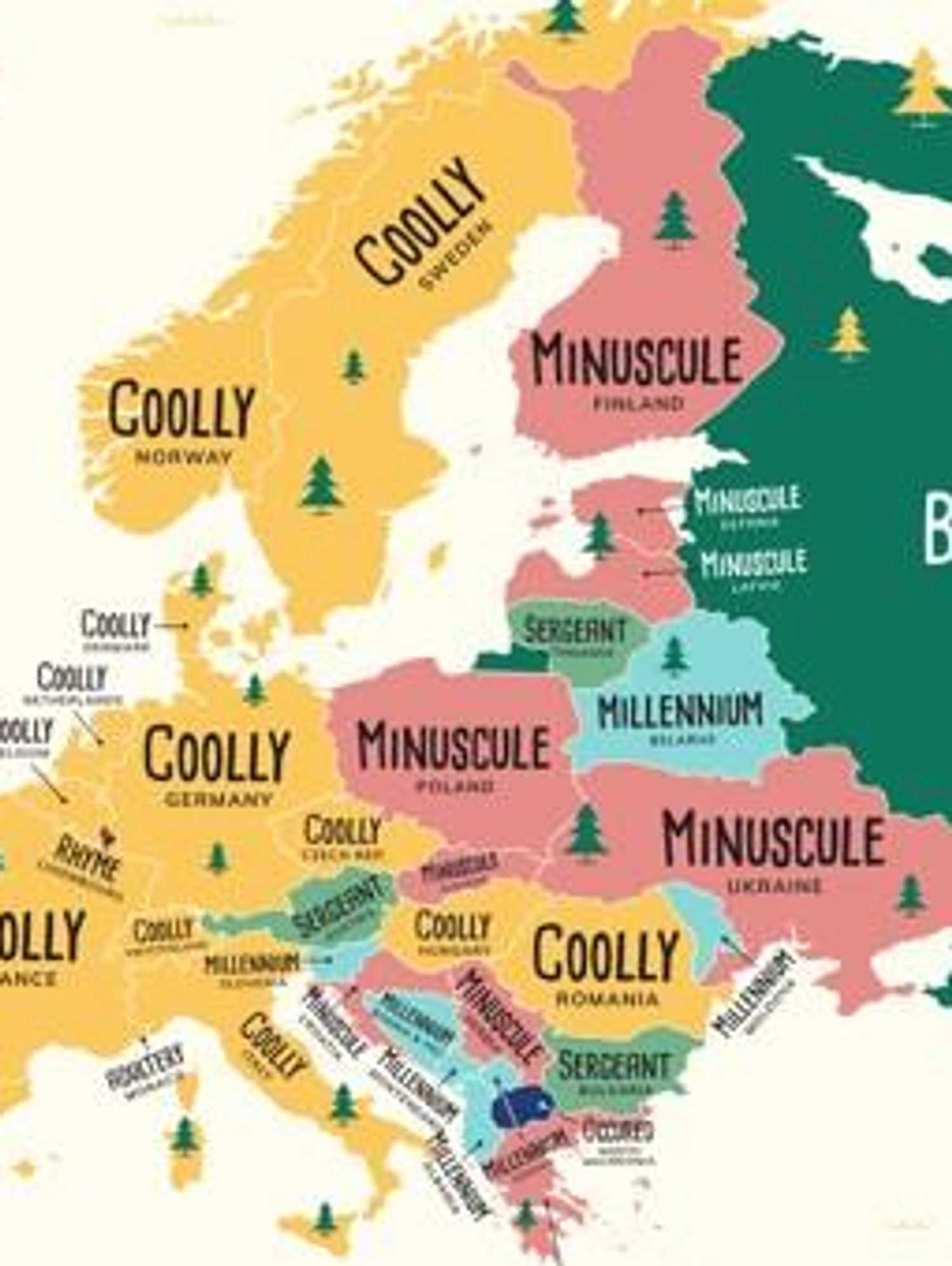 A map of Europe by the most commonly misspelled word