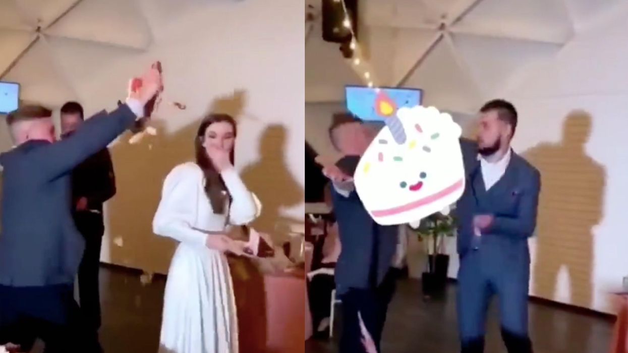 Drunk guest 'ruins' wedding by throwing cake over bride before groom punches him