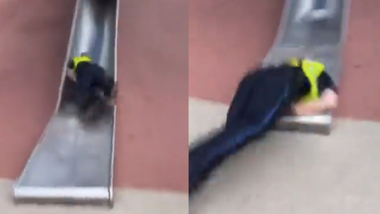 Video of Boston police officer getting hurt going down a kids slide viewed by millions