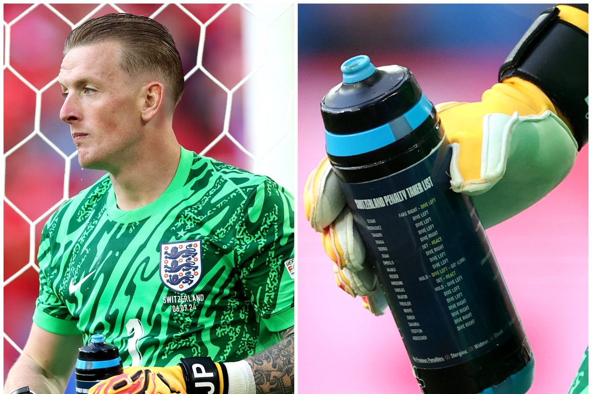 Eagle-eyed viewers spot Jordan Pickford’s penalty cheat sheet on water bottle