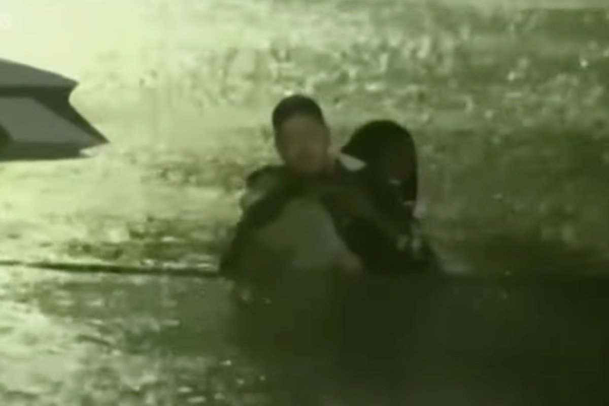 Weatherman stops live broadcast to help woman stuck in submerged car