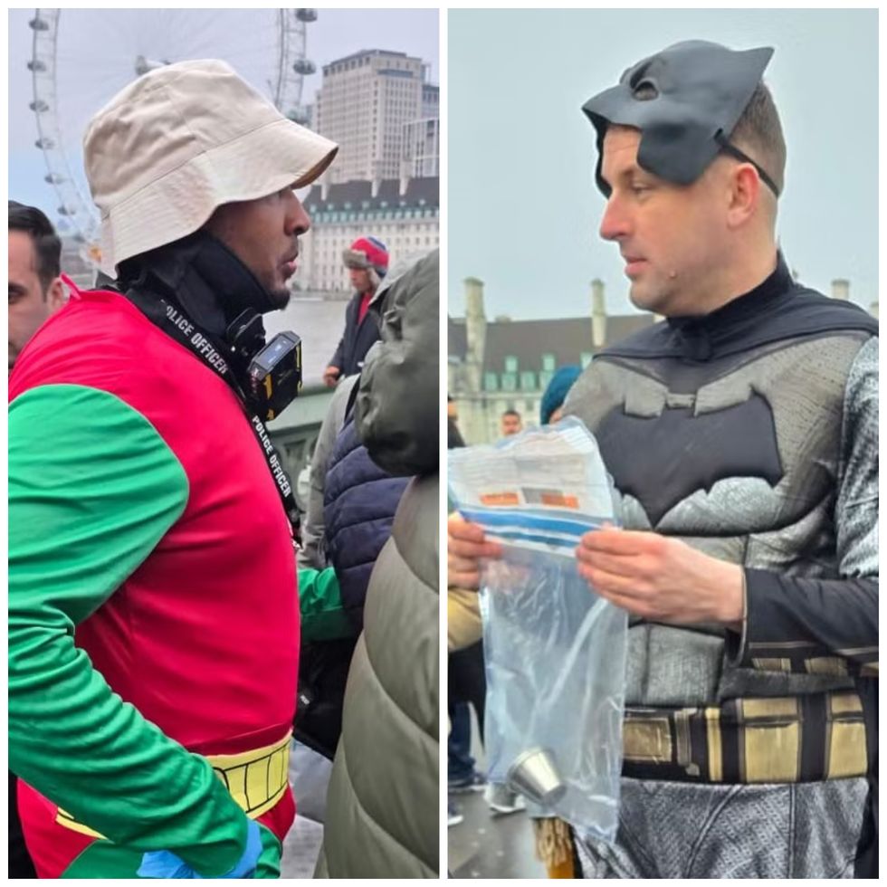 Police dress as Batman and Robin to foil scammers on bridge in London