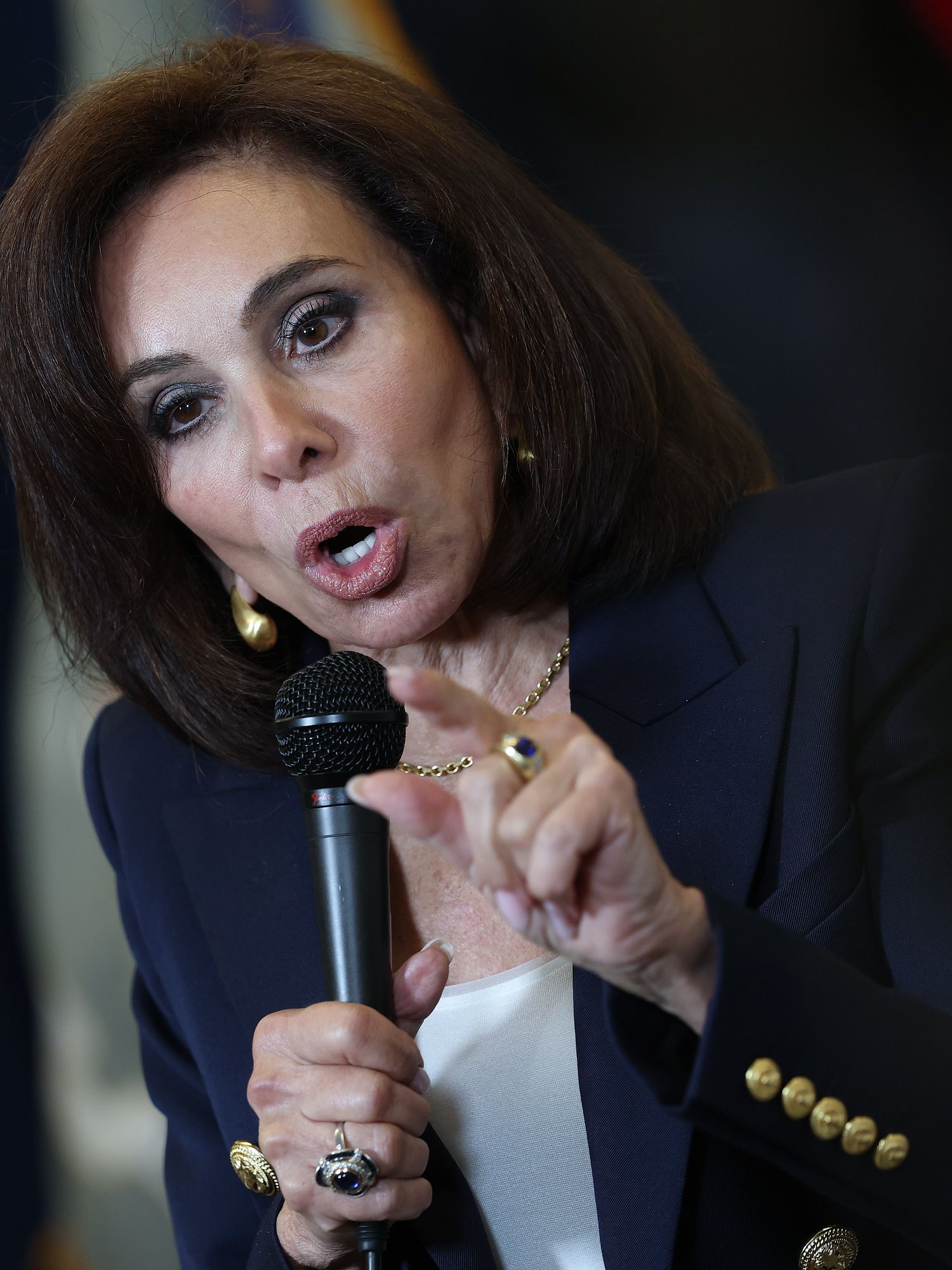 Jeanine Pirro storms out after being questioned on gun violence