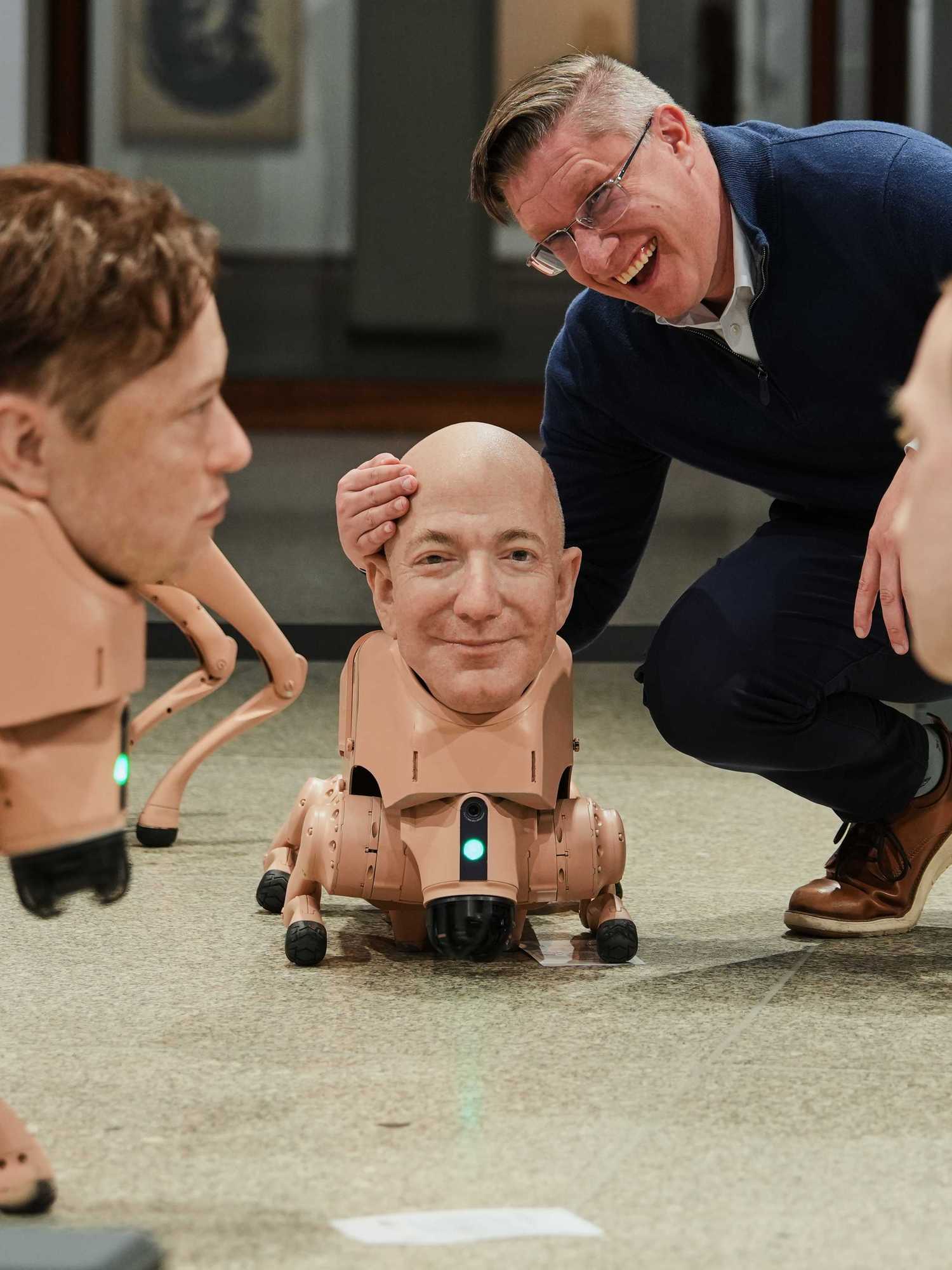 Robot dogs with Elon Musk's head 'poo' AI art in bizarre exhibition