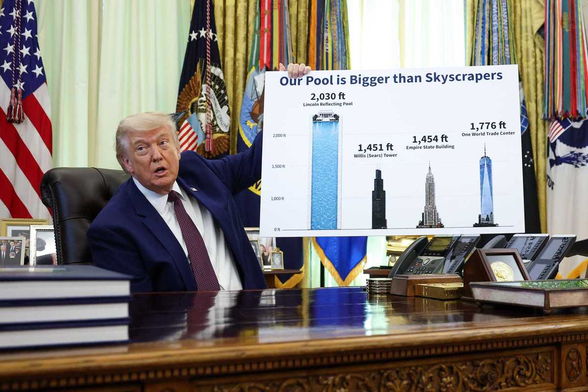 Trump's visual aid comparing reflecting pool with skyscrapers likened to a '3rd grade' project