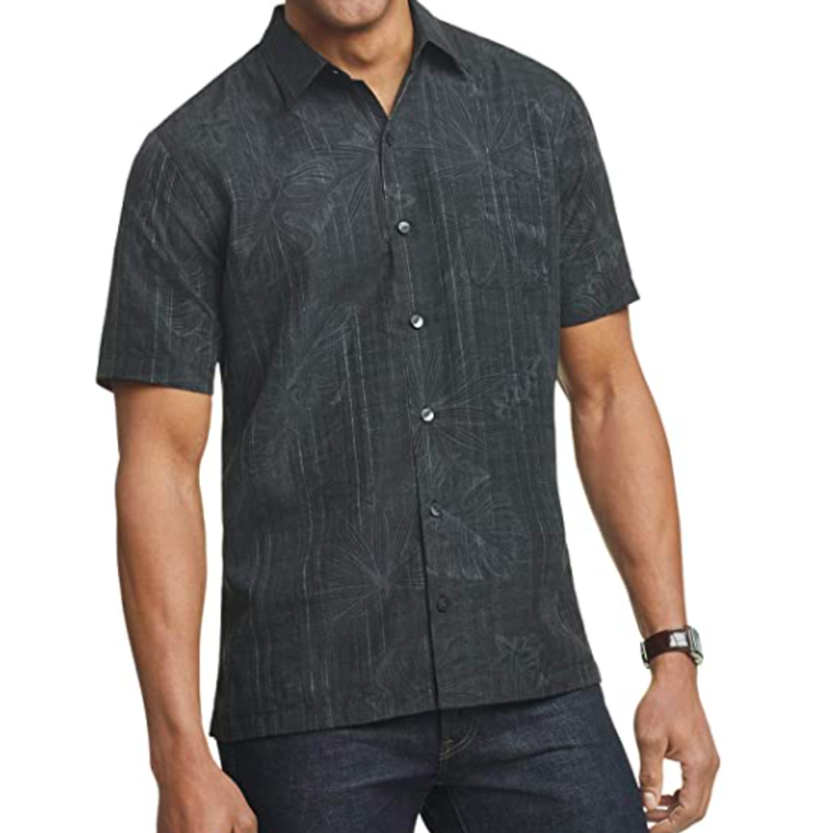 Van Heusen Men's Air Tropical Short Sleeve Button Down Poly Rayon Shirt