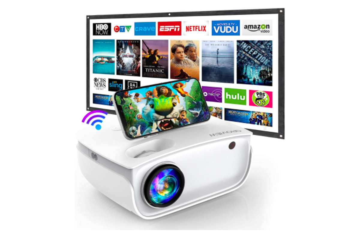 WiFi Projector, 6500L Mini GROVIEW Projector with 100’’ Screen indy100