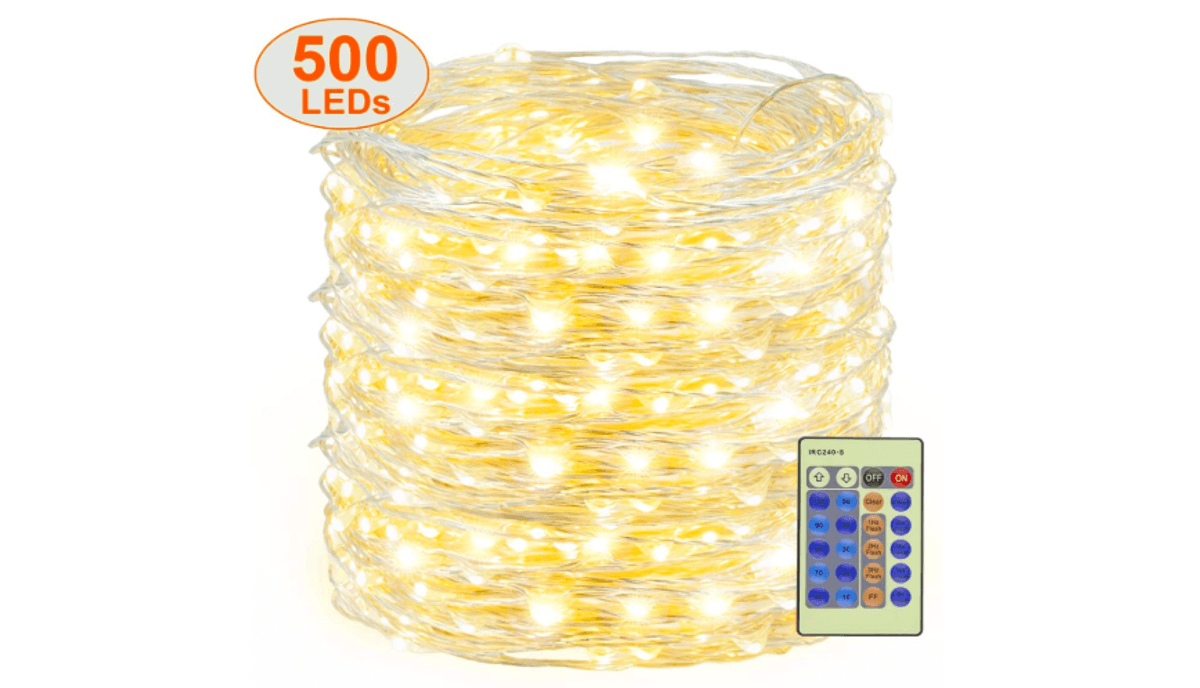 Decute 500 LED Fairy Lights Warm White 164ft Silver Wire String Lights ...