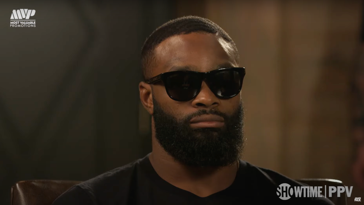 Tyron Woodley’s ‘stone cold’ response to Jake Paul during pre-match interview becomes an instant meme