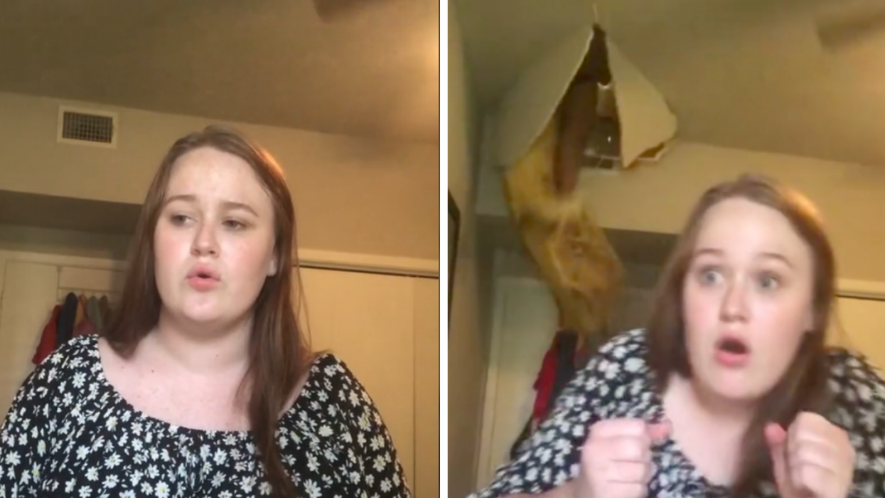 Woman hilariously crashes through ceiling while her daughter films viral video