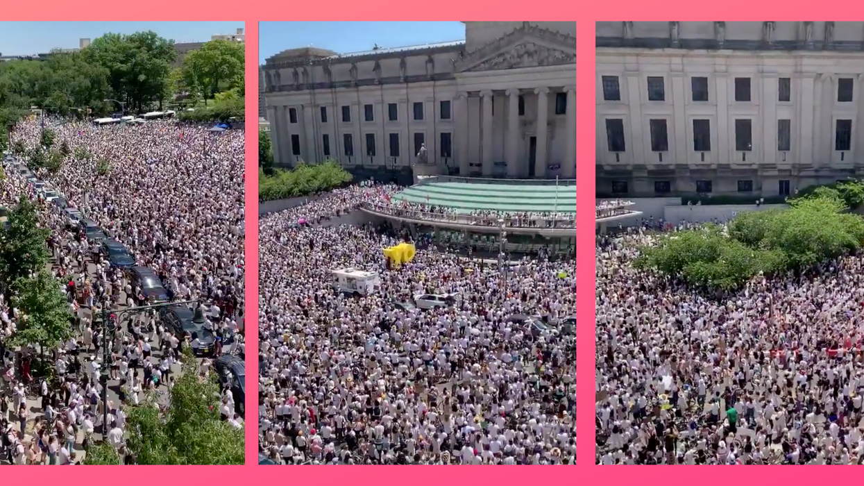 Footage shows thousands protesting Trump's 'horrific' new anti-trans healthcare rule in Brooklyn, New York