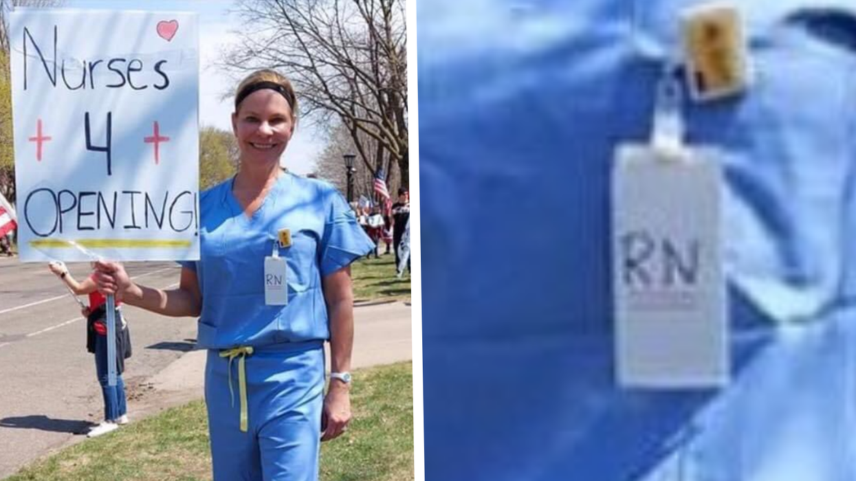 People think this anti-lockdown protester is a fake nurse after taking one look at her badge