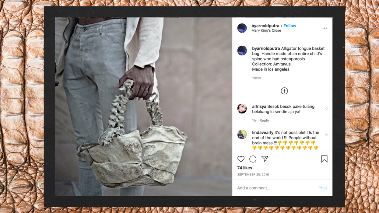 This fashion influencer is selling a bag made out of ‘human spine’ and alligator tongues
