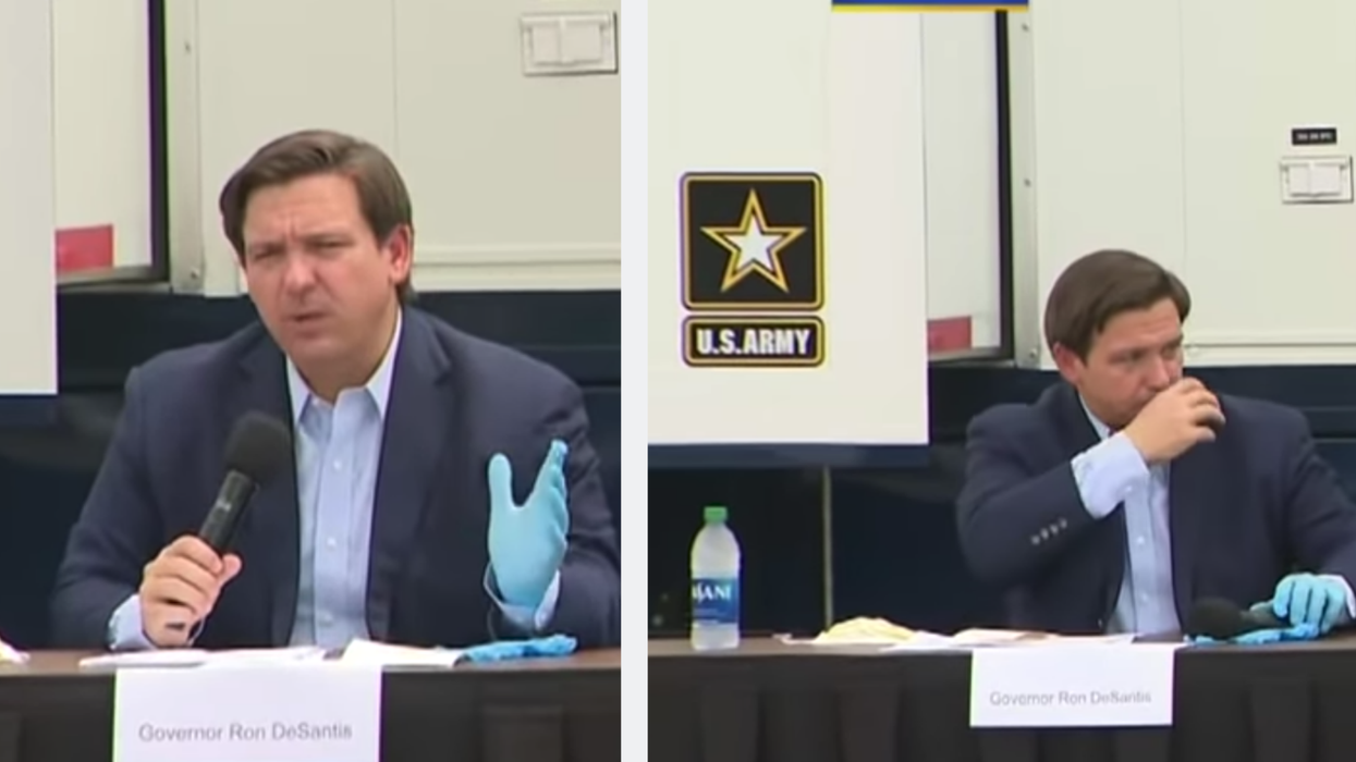 Florida governor Ron DiSantis makes bizarre appearance at coronavirus briefing wearing just one glove