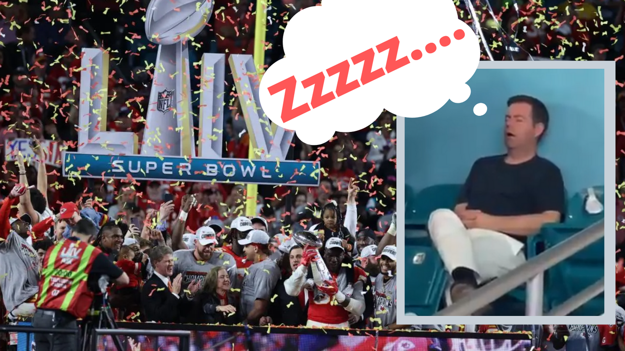 This man has become an instant hero after taking a nap in the middle of the Super Bowl