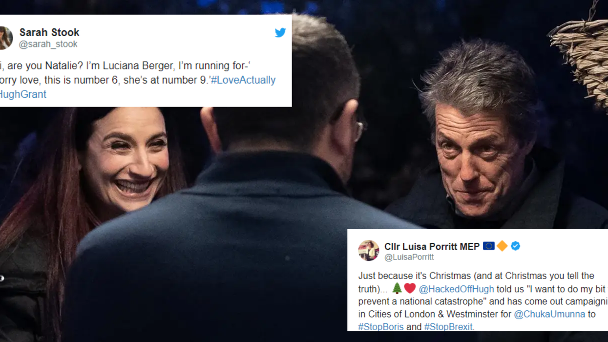Hugh Grant has been out campaigning before Christmas and it's basically real-life Love Actually