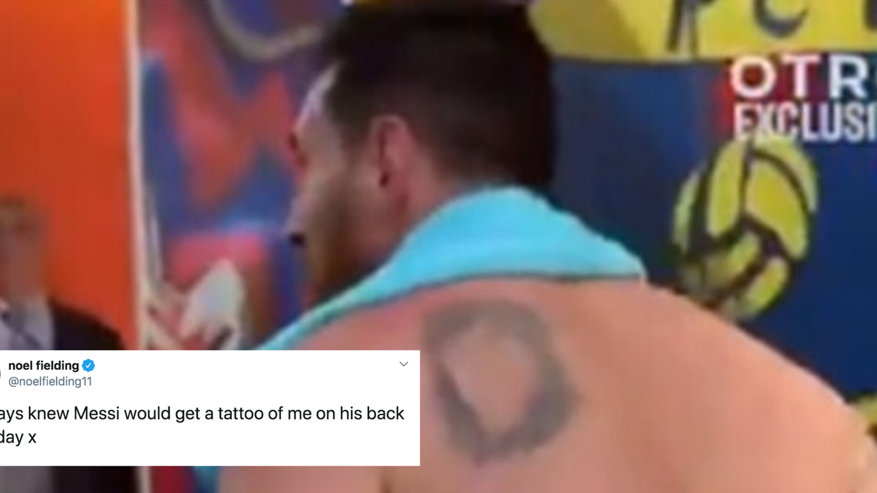 Lionel Messi appears to have Noel Fielding’s face tattooed on his back