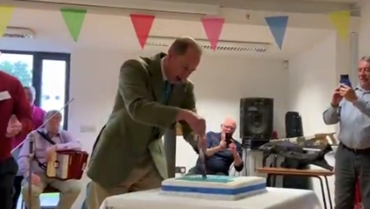 Prince Edward's enthusiasm for cutting a cake has the internet in hysterics