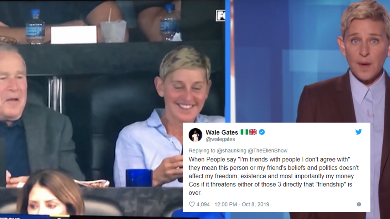 People are not into Ellen DeGeneres defending her friendship with George Bush