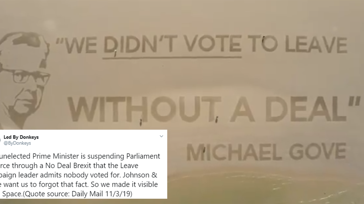 Michael Gove trolled with sand portrait 'visible from space' in latest Led By Donkeys stunt
