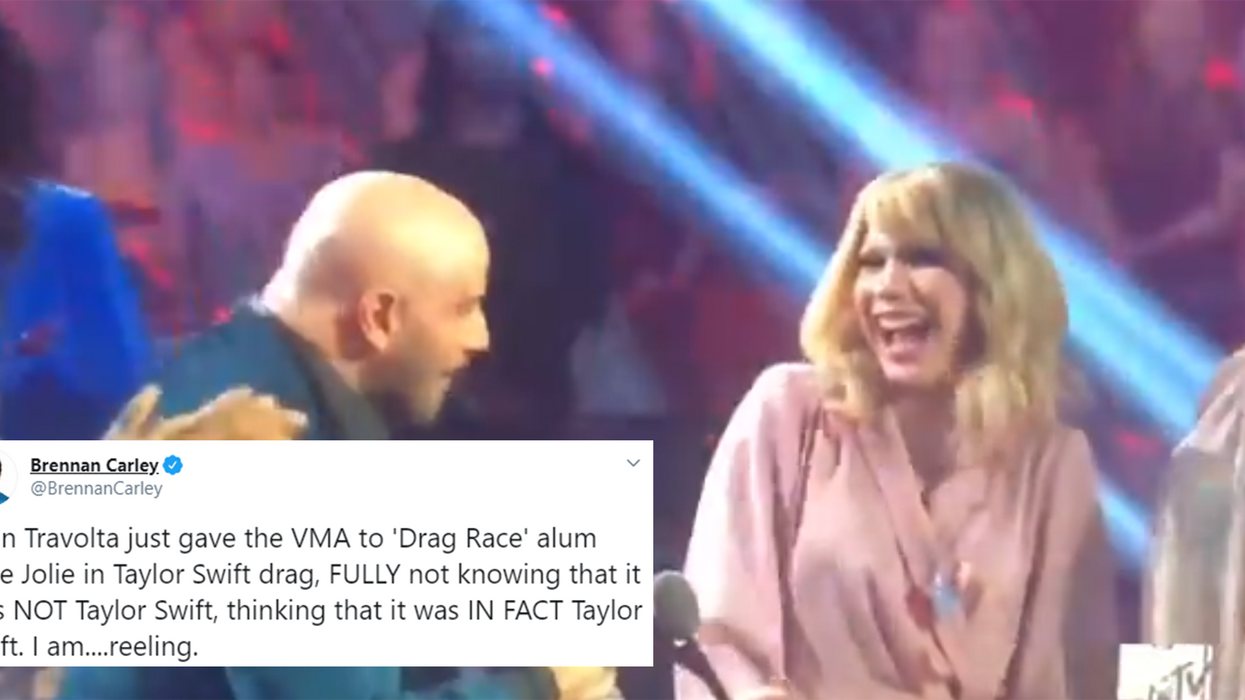 John Travolta mistakes drag queen for Taylor Swift at the VMAs and becomes a meme