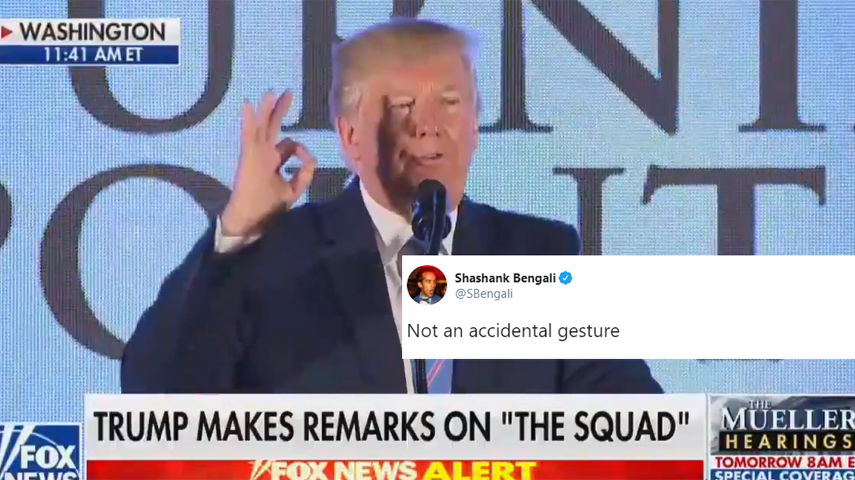 Trump makes alleged 'white power' hand signal while talking about AOC